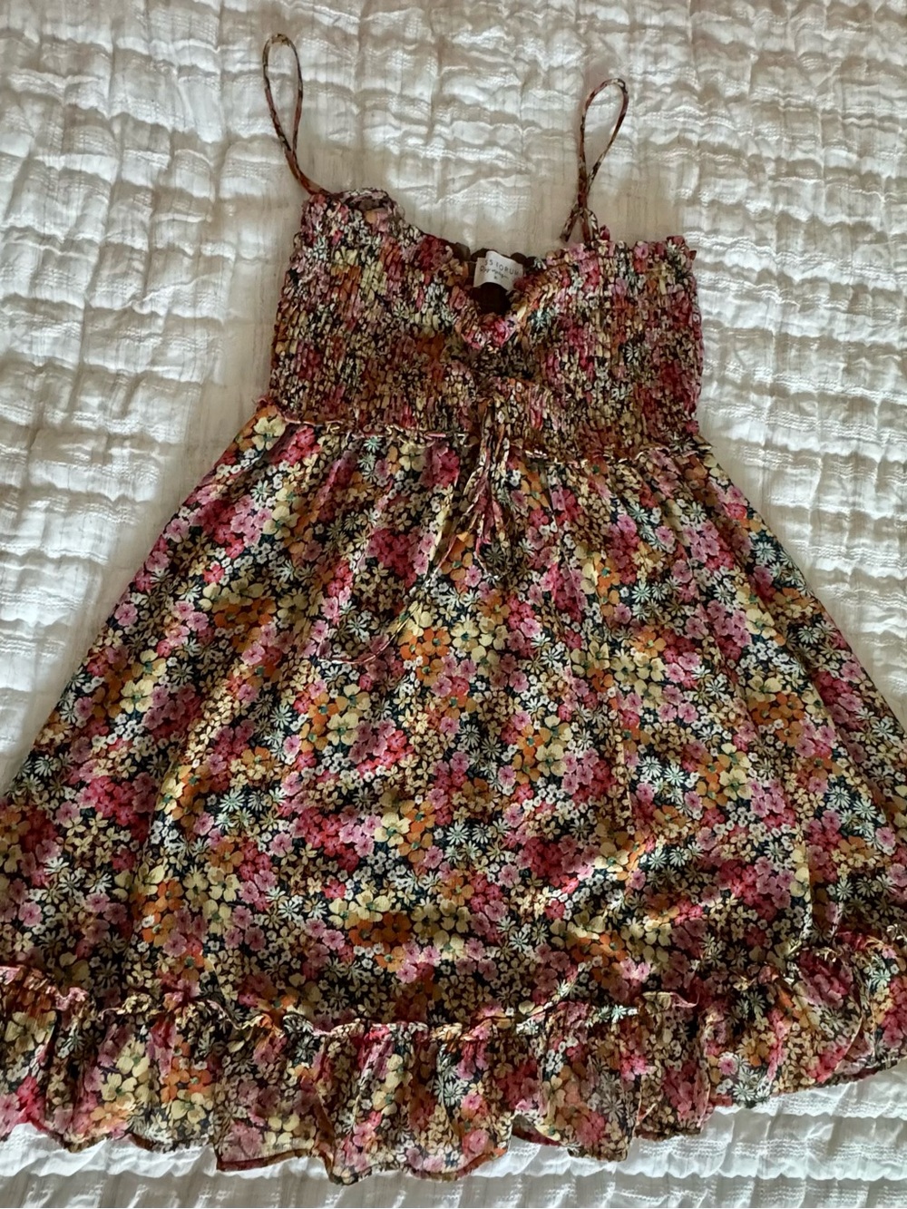 Dress Forum Multicolor Floral Smocked Dress - Pink, Yellow, Green, Orange